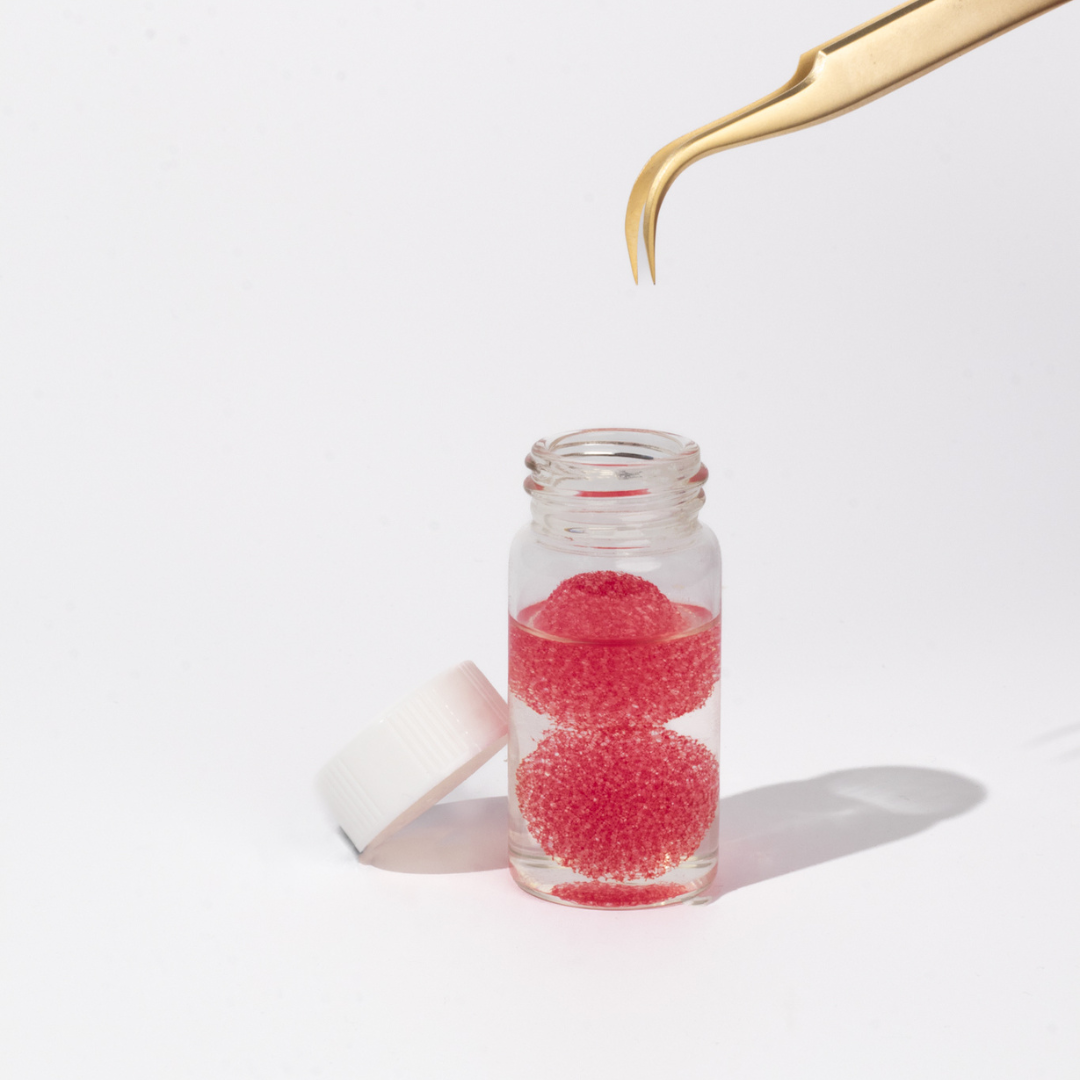 Tweezer Cleaner solution, with red sponge and gold plated tweezers